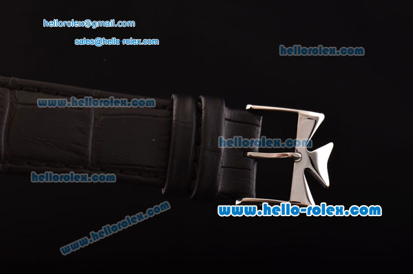 Vacheron Constantin Malte Miyota OS2035 Quartz Steel Case with Black Leather Strap White Dial Stick Markers - Click Image to Close